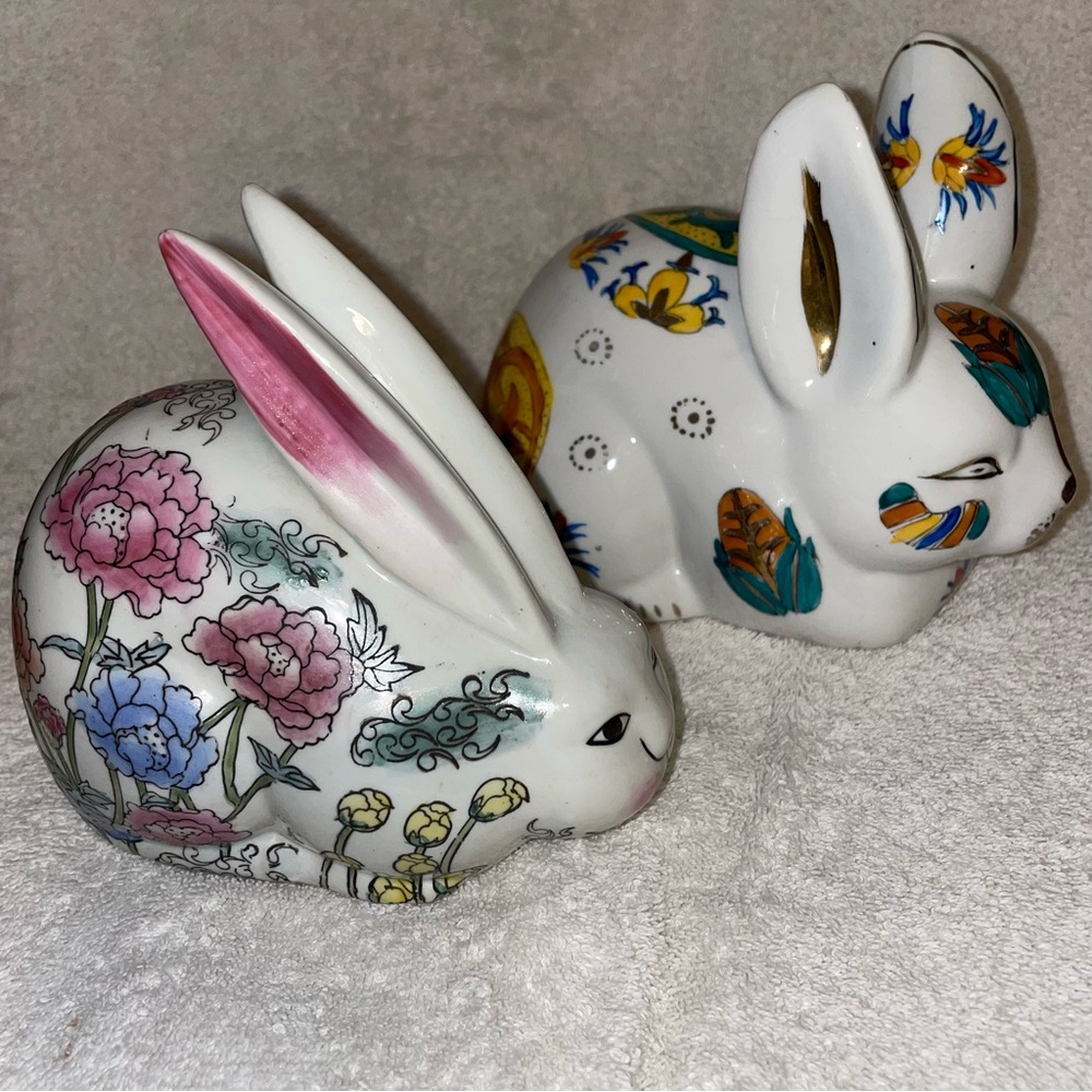 Pair Ceramic Bunnies Rabbits